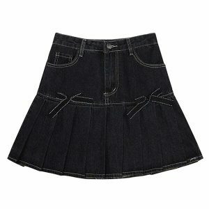 youthful bow denim skirt pleated & chic streetwear 1622