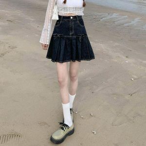 youthful bow denim skirt pleated & chic streetwear 8934