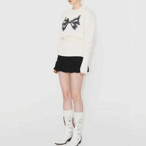 youthful bow jumper soft girl aesthetic & chic comfort 1315