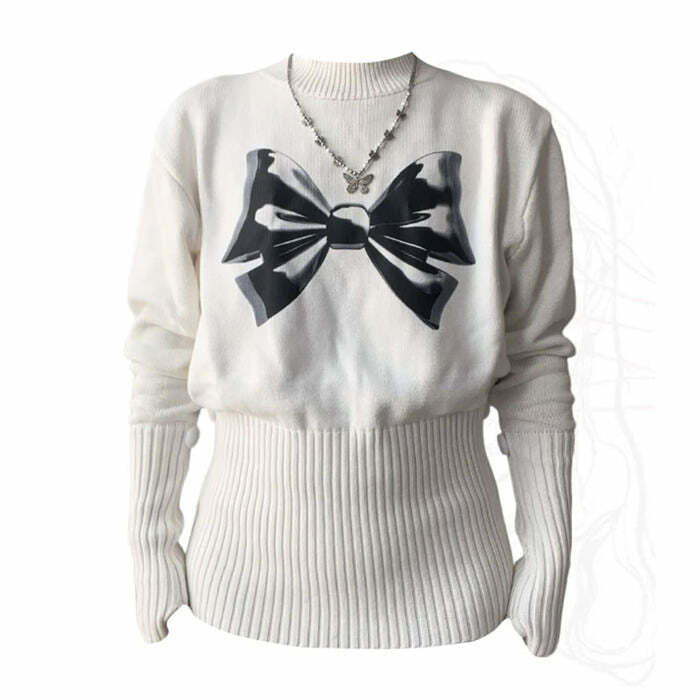 youthful bow jumper soft girl aesthetic & chic comfort 8208