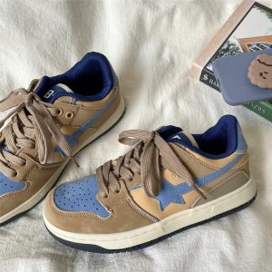 youthful brown & blue star sneakers dynamic street style 5608