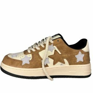 youthful brown & grey sneakers with shooting star design 2352