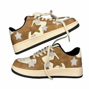 youthful brown & grey sneakers with shooting star design 4258