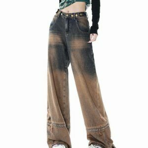 youthful brown aesthetic jeans one way ticket design 3820