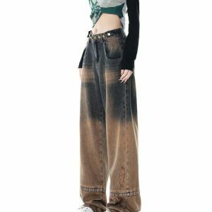 youthful brown aesthetic jeans one way ticket design 7048