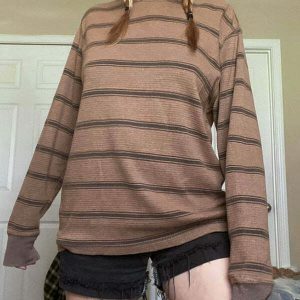 youthful brown striped top longsleeve & chic appeal 4491