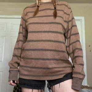 youthful brown striped top longsleeve & chic appeal 8427