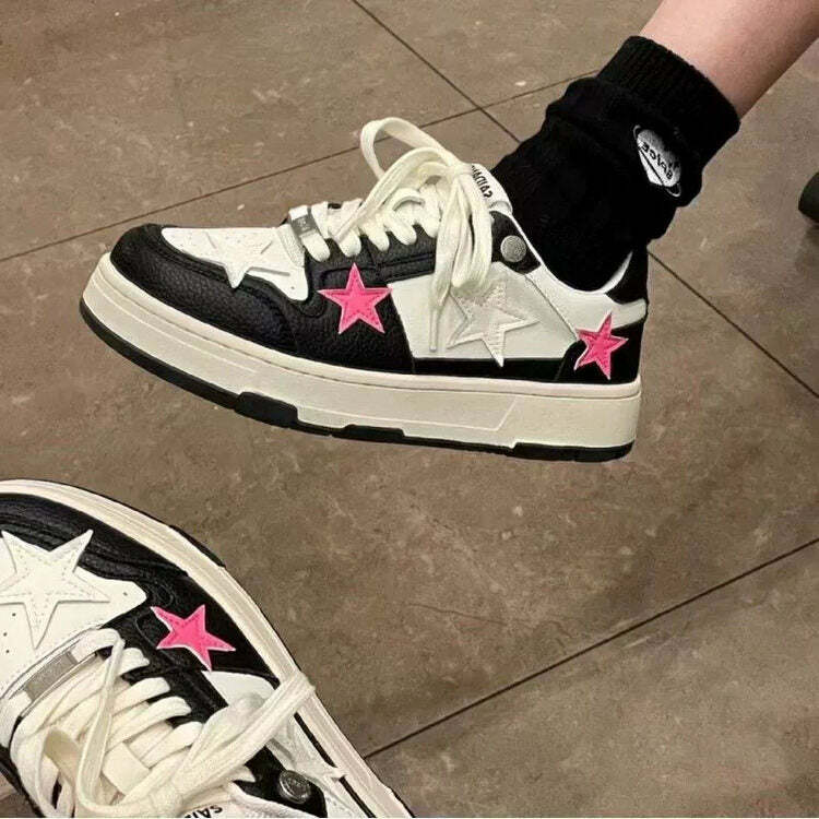 youthful bubblegum pink star sneakers in black 1612