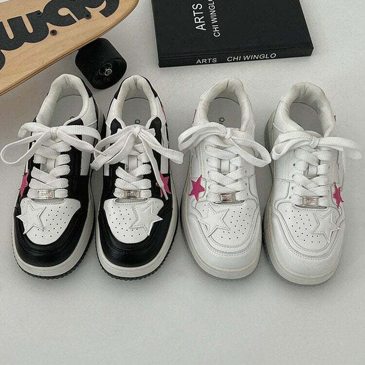 youthful bubblegum pink star sneakers in black 4321