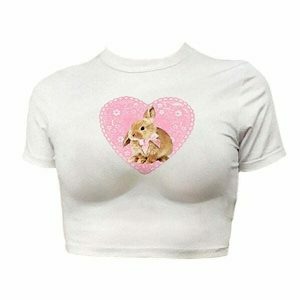 youthful bunny crop top   chic & playful streetwear essential 4046