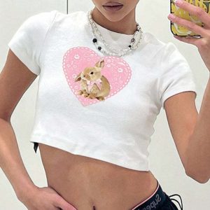 youthful bunny crop top   chic & playful streetwear essential 4827