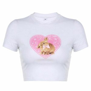 youthful bunny crop top   chic & playful streetwear essential 7179
