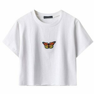 youthful butterfly cropped tee   chic & vibrant streetwear 8098