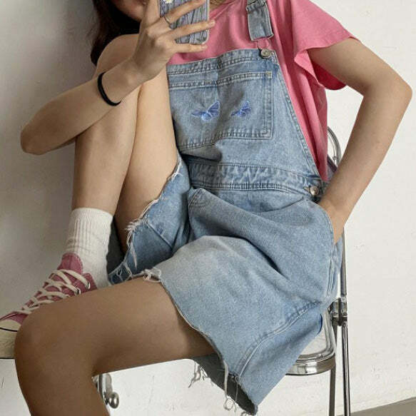 youthful butterfly denim dungarees chic & playful style 2871