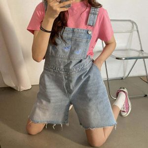 youthful butterfly denim dungarees chic & playful style 4016