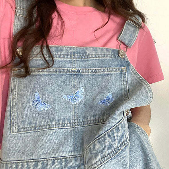 youthful butterfly denim dungarees chic & playful style 5721