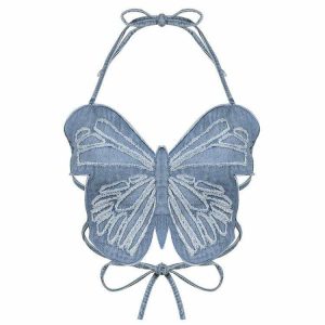 youthful butterfly denim top   chic & trendy streetwear 4913