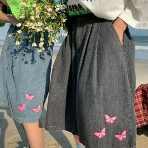 youthful butterfly embroidered denim shorts chic & trendy 6733