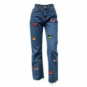 youthful butterfly embroidered jeans iconic y2k style 5470