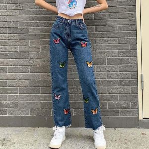 youthful butterfly embroidered jeans iconic y2k style 5941