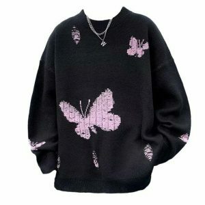 youthful butterfly embroidered sweater soft & trendy 2302