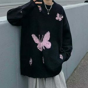 youthful butterfly embroidered sweater soft & trendy 7009