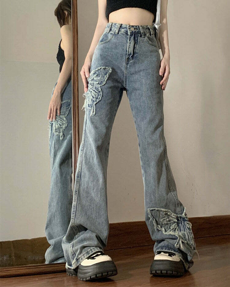 youthful butterfly flare jeans iconic y2k aesthetic 5105