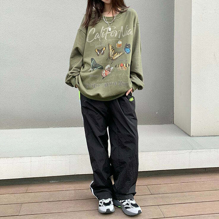 youthful butterfly print sweatshirt aesthetic & trendy 3949