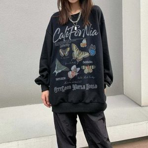 youthful butterfly print sweatshirt aesthetic & trendy 4225