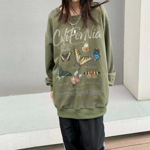 youthful butterfly print sweatshirt aesthetic & trendy 5815