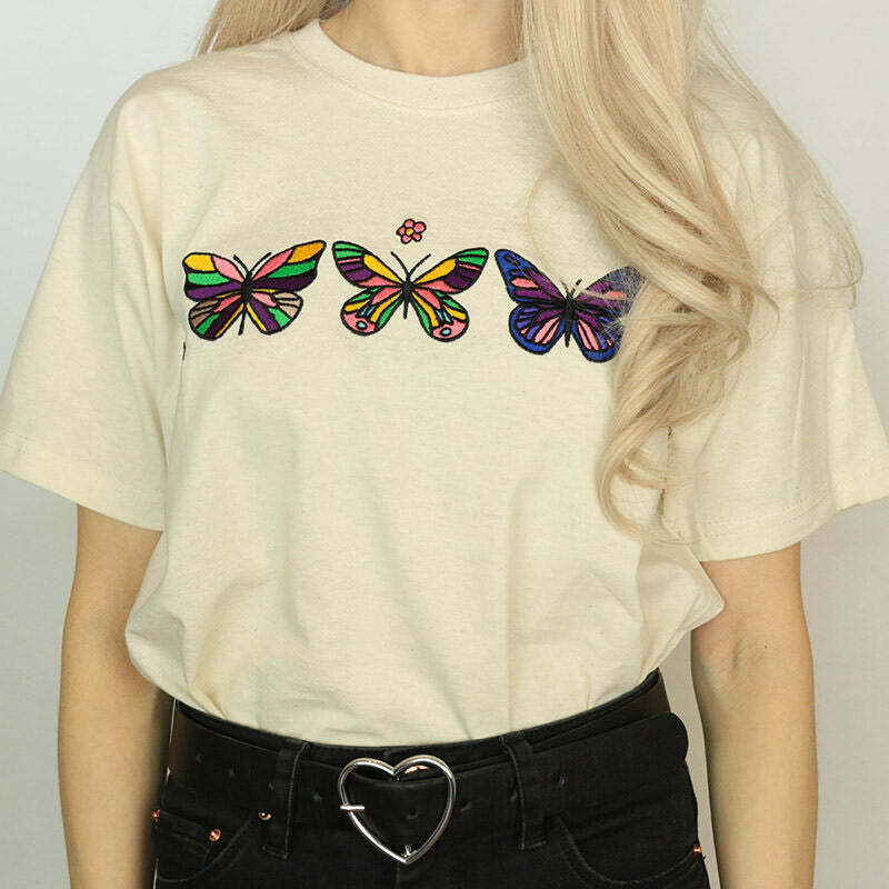 youthful butterfly print t shirt   chic & vibrant style 7277