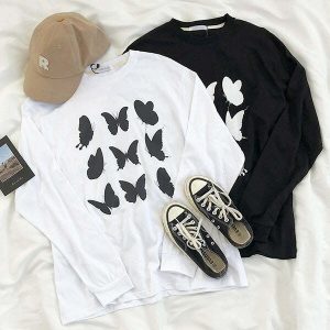 youthful butterfly print tee long sleeves & chic design 3200