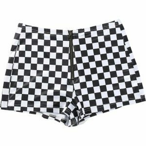 youthful checker zip shorts   dynamic streetwear design 1860