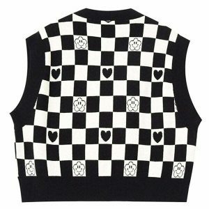 youthful checkerboard cropped vest streetwear icon 1199