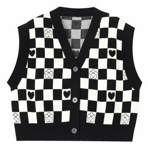 youthful checkerboard cropped vest streetwear icon 5194