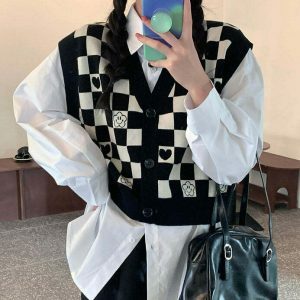 youthful checkerboard cropped vest streetwear icon 8819