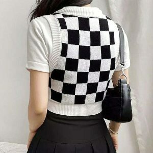 youthful checkered knit vest   trendy & crafted design 5427