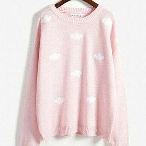 youthful cloud print sweater   cozy & dreamy aesthetic 3563