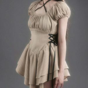 youthful coquette mini dress chic beige & flirty fit 3885