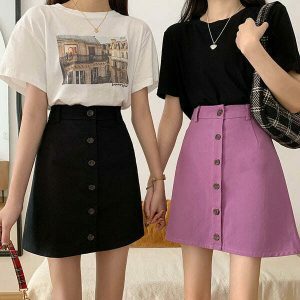 youthful crafted button front skirt   teen streetwear icon 6773