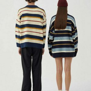 youthful croissant embroidery striped pullover chic design 1592