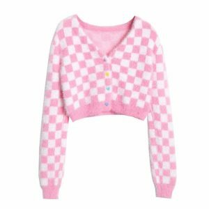 youthful daydream checkered cardigan   retro charm 8570