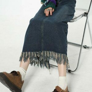youthful denim fringe skirt aesthetic & trendy design 6053
