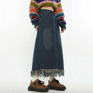 youthful denim fringe skirt aesthetic & trendy design 8175