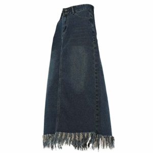 youthful denim fringe skirt aesthetic & trendy design 8841