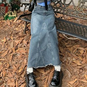 youthful denim long skirt teen crafted design 1035