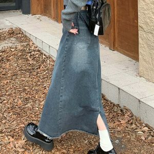 youthful denim long skirt teen crafted design 3296