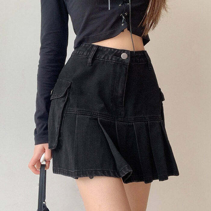 youthful denim skirt campus chic & trendy style 2984