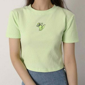 youthful dino ribbed tee   playful & trendy design 3002