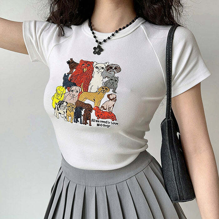 youthful dog embroidery tee graphic & quirky style 3146